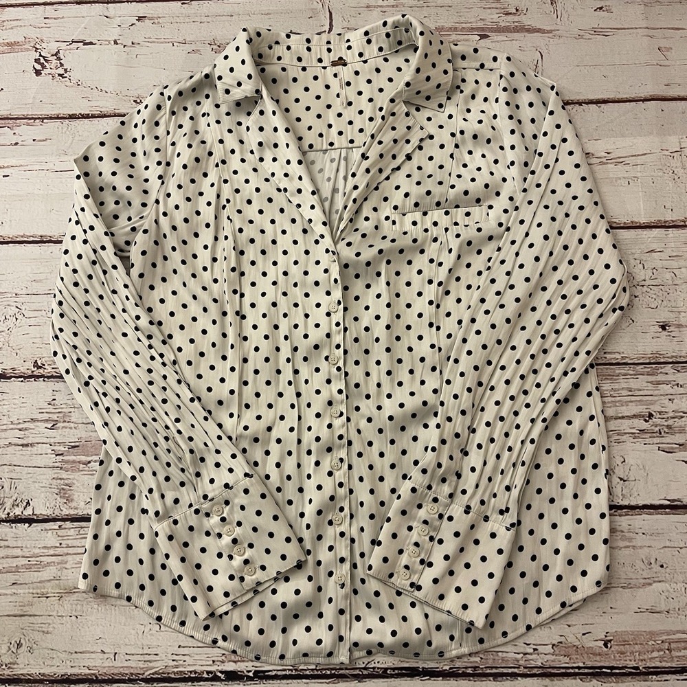 Free People White Polka Dot Button-Up Blouse